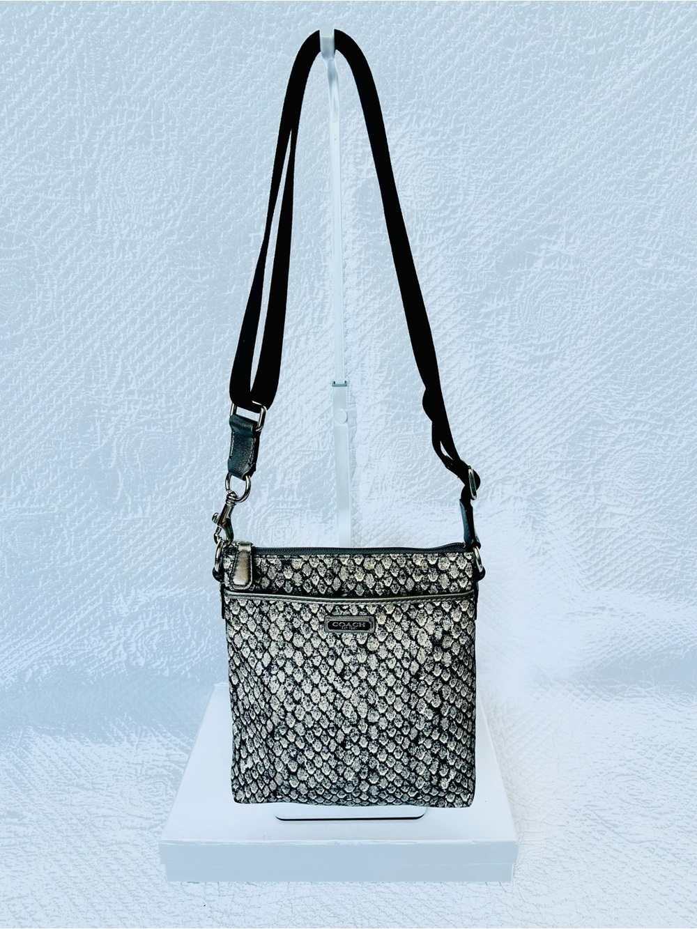 Coach Snake-Print Crossbody Bag in Black & Cream